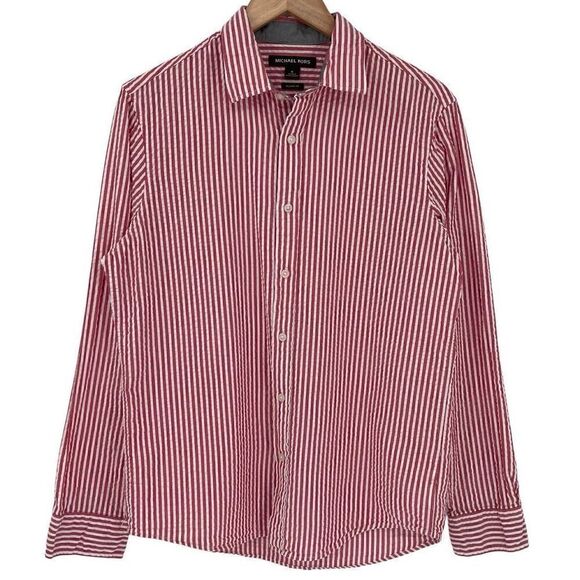 Michael Kors Classic Fit Seersucker Button Up Shirt Crimson Red Men Medium - Picture 1 of 7